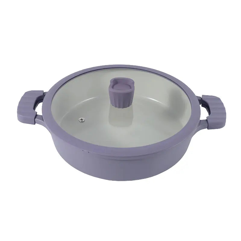 28cm Die-Cast Aluminum Shallow Casserole with Lid Double Handle Pot