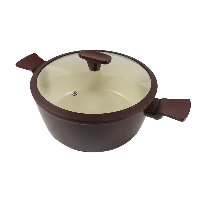 26cm Forged Aluminum Casserole with Glass Lid Double Handle Cooking Pot