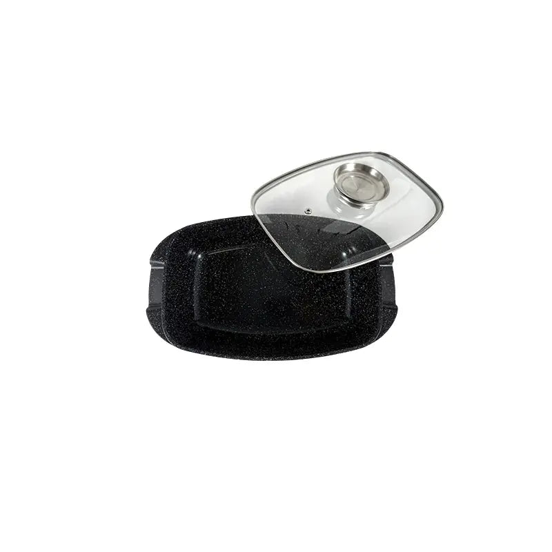 32cm Die-Cast Aluminum Rectangular Casserole with Lid Double Handle Cooking Pot