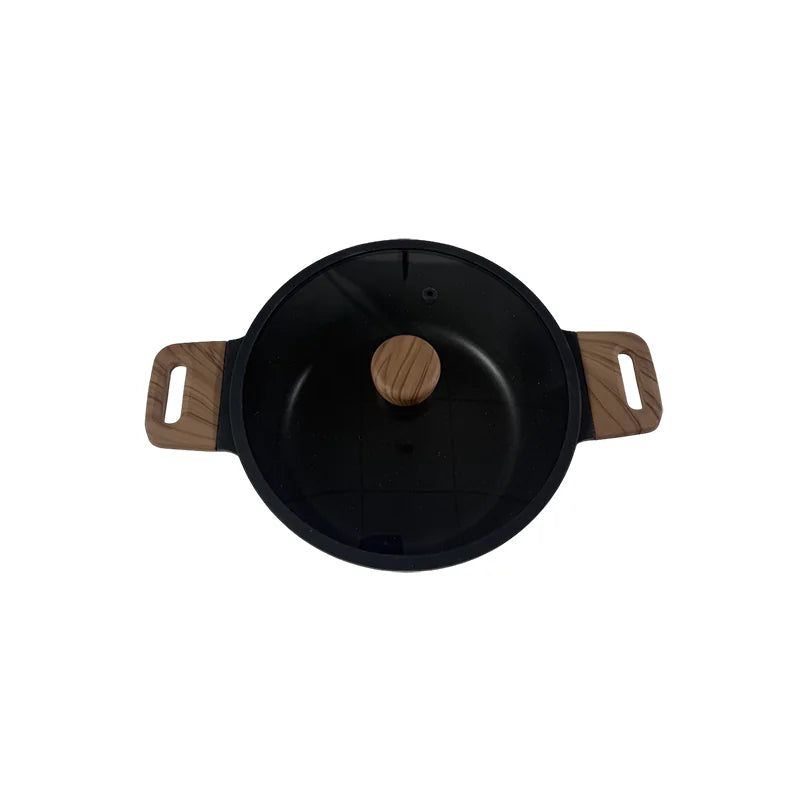 24cm Die-Cast Aluminum Casserole with Lid Double Handle Cooking Pot