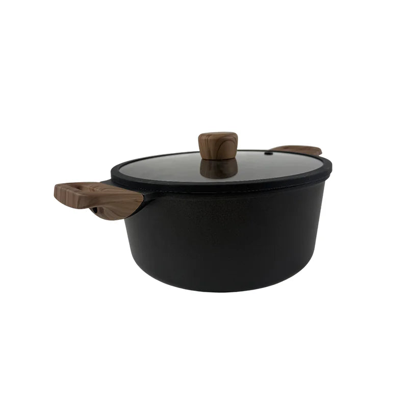 24cm Die-Cast Aluminum Casserole with Lid Double Handle Cooking Pot