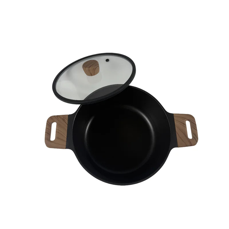 24cm Die-Cast Aluminum Casserole with Lid Double Handle Cooking Pot