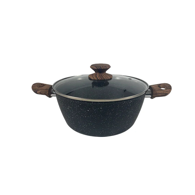 24cm Forged Aluminum Casserole with Lid Double Handle Cooking Pot