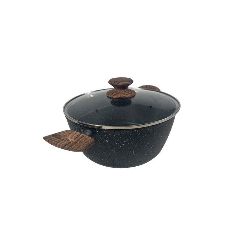 24cm Forged Aluminum Casserole with Lid Double Handle Cooking Pot