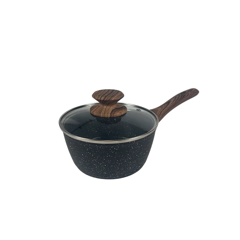 16cm Forged Aluminum Saucepan with Non-Stick Coating and Glass Lid